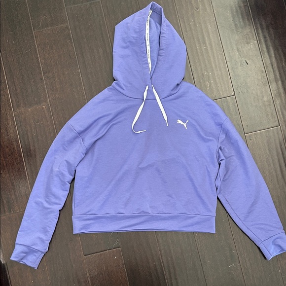 Puma Women's M cropped Hoodie sweatshirt EUC modern sports athletic haze blue - Picture 3 of 5